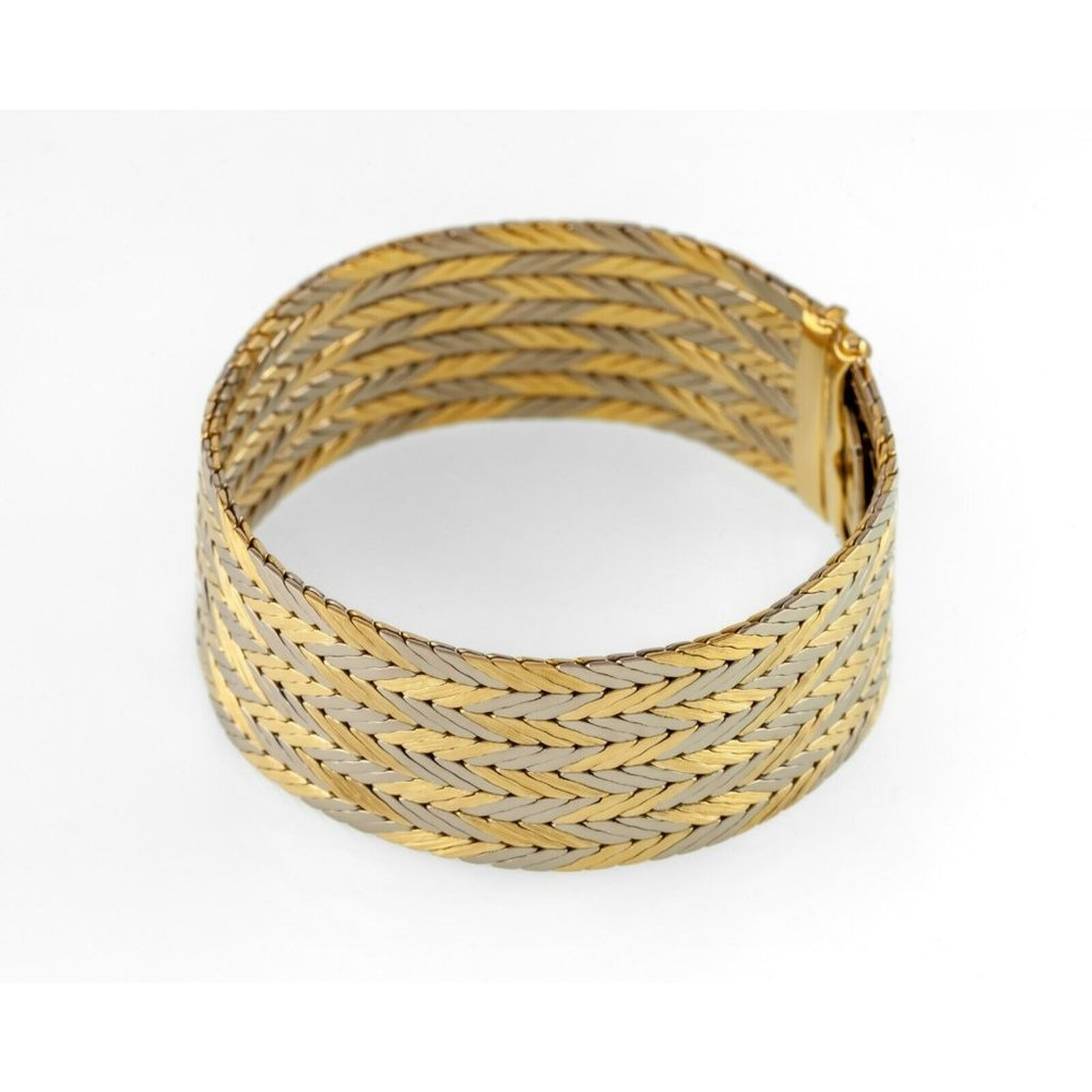 Gubelin Estate 18k Two-Tone Gold Chevron Pattern Bracelet w/ Hidden Clasp